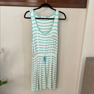 Sleeveless Cream & Mint Green Striped Dress by Olive & Oak